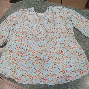 Rose & Olive Floral Blouse Top Plus Size 2X Cottagecore Peasant Popover Pintuck